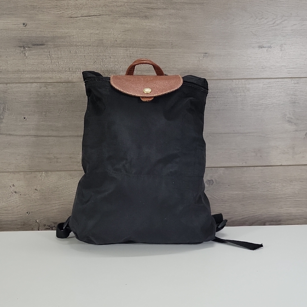 Black Nylon/Leather Backpack Bag